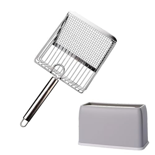 Cat Litter Scoop, Metal Scooper, Deep Shovel, Ergonomic Handle, Kitten Poop Sifting, Durable, Heavy Duty Speed Sifter, for Litter Box （Silvery-Gray）