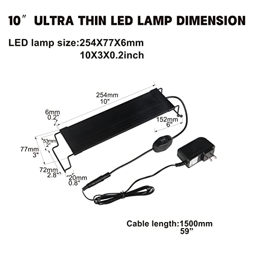 WaterRebirth Ultra-Slim Full Spectrum LED Aquarium Light with Adjustable Brackets,500LM 12W for 12Inch to 18Inch Fish Tank Lighting Fresh Water - size: 10-15"