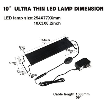WaterRebirth Ultra-Slim Full Spectrum LED Aquarium Light with Adjustable Brackets,500LM 12W for 12Inch to 18Inch Fish Tank Lighting Fresh Water - size: 10-15"