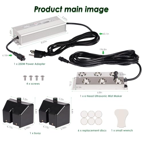 Mist Maker Fogger, 6 Head Ultrasonic Mist Maker, 5000ml/H Ultrasonic Fogger with 250W Power Supply, Perfect for Pond Garden Lawn Rockery Greenhouse Halloween Decoration (6 Head)
