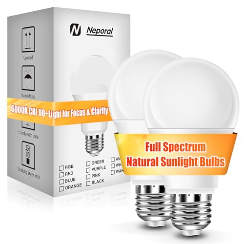 Full Spectrum Light Bulb, 6000K Natural Sunlight Bulbs, 9W 60W Equivalent LED Light Bulb, Natural Light Bulbs A19, E26/E27 LED Light Bulbs for Home, 2 Pack - color: 6000k Daylight, size: 2 Count (Pack of 1)
