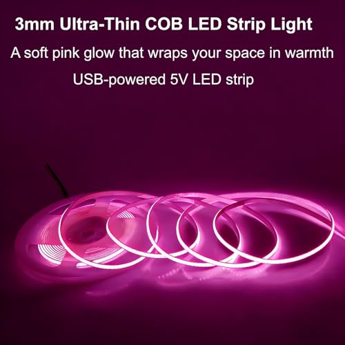 Ultra-Narrow 3mm USB COB LED Strip Lights Self-Adhesive, for Kitchen Cabinets, Bedroom, Gaming Desk (Pink, 3ft) - color: Pink, size: 3ft