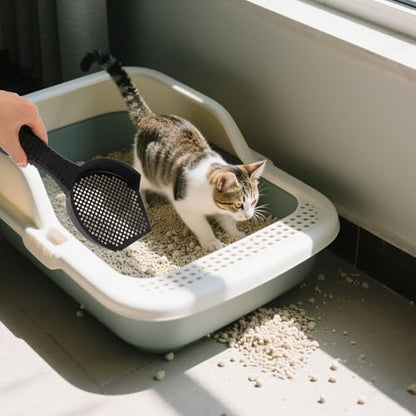 2pcs Cat Litter Scoop Set with Fine Sifting Plastic Shovels, Small and Large Sizes for Cat Litter Box and Reptile Tank Waste Cleaning