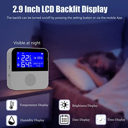WiFi Thermometer Hygrometer with Waterproof Probe: Smart Temperature Humidity Sensor with LCD Backlit Screen & Calibration Function, App & Buzzer Alert, Indoor Temperature Monitor for Home Pet