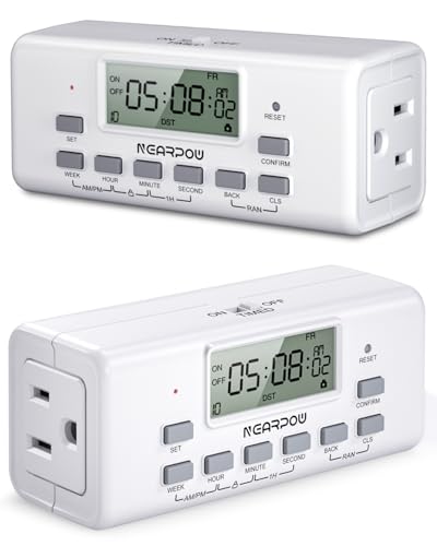 [2 Pack] NEARPOW Digital Timer For Lamp With Dual Outlets, Programmable Timer In Door, Outlet Timer For Lights,10 On/Off Programs, 24-Hour And 7-Day Programmable Electric Plug Timer,3 Prong, 15A/1875W