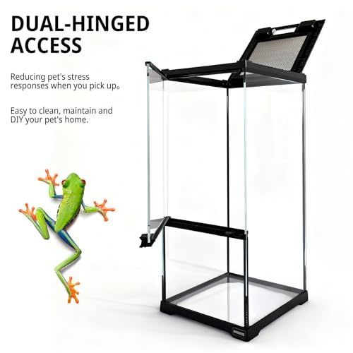 Tall Reptile Glass Tank 8"x8"x18" Pre-Assembled Vertical Small Reptile Terrarium for Arboreal Geckos,Chameleon,Lizard,Tree Frog and Snake with Top and Front Openning Door