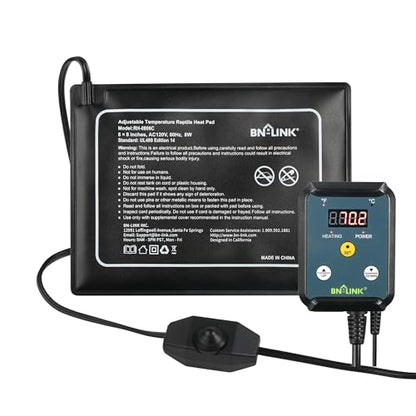 BN-LINK Reptile Heating Pad 6"X8" with Adjust Knob and Thermostat Controller