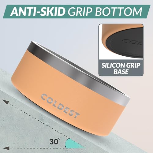 Coldest Dog Bowl - Anti Rust Metal, Non Slip, 3 Layers Insulated Stainless Steel Dog Bowls - Spill Proof & Heavy Duty - Water Bowl for Dogs, Cats & Pets, Dish Washer Safe (100 oz, Sahara Peach) - color: Sahara Peach, size: 100 oz
