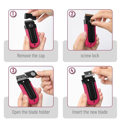 Bates- Razor Blade Scraper, Pink, Locking Razor Scraper Set with 10 Extra Stainless Steel Blades, Window Scraper, Scraper Tool, Glass Scraper, Scraper Blades, Paint Scraper Blade Scraper for Cleaning - color: Pink