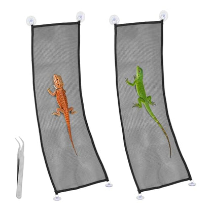 2 Pack Bearded Dragon Hammock,Breathable Mesh Collapsible Reptile Hammock Lounger Climbing Tank Accessories for Lizard Gecko Snakes Axolotls Chameleon (Black) - color: Black