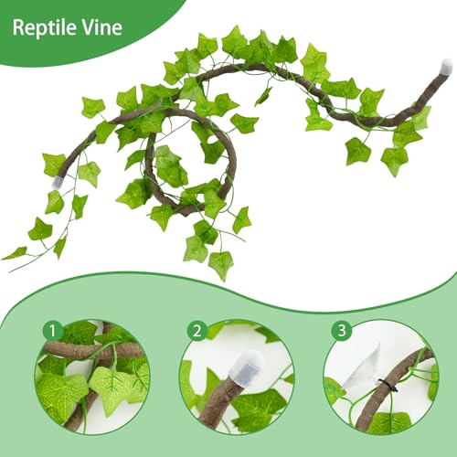 Reptile Vines, Reptile Plants for Bearded Dragon Tank Accessories, Chameleon Cage Accessories, Flexible Jungle Climbing Vines, Terrarium Fake Plants Habitat Decor for Chameleon, Lizards, Gecko, Snake