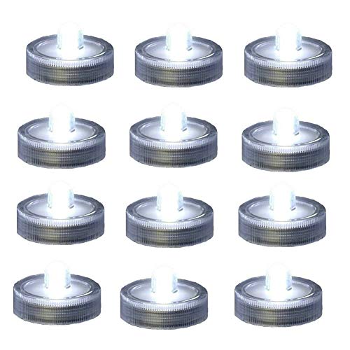 Bright LED Battery Operated Flameless Tea Light, Submersible Tea Candle Waterproof Decorations Underwater Vase Light for Party & Wedding, Pack of 12, Clear White - color: Clear White