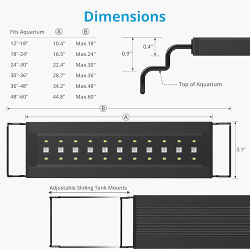 NICREW C10 24/7 LED Aquarium Light for Plants, 36-48 Inches, Full Spectrum Fish Tank Light with Timer, Brightness Adjustable - size: 36 - 48 in