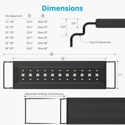 NICREW C10 24/7 LED Aquarium Light for Plants, 36-48 Inches, Full Spectrum Fish Tank Light with Timer, Brightness Adjustable - size: 36 - 48 in