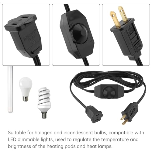 RTNLIT Lamp Dimmer Plug Switch Extension Cord for Dimmable Indoor Outdoor String Lights Halogen Incandescent (6Ft, Black)
