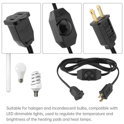 RTNLIT Lamp Dimmer Plug Switch Extension Cord for Dimmable Indoor Outdoor String Lights Halogen Incandescent (6Ft, Black)