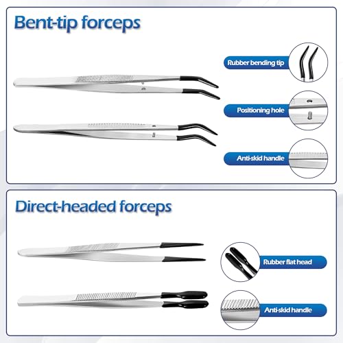 4 Pcs Tweezers with Rubber Tips Set - PVC Coated Precision Tweezers for Crafting, Jewelry, Electronics, and Lab Work