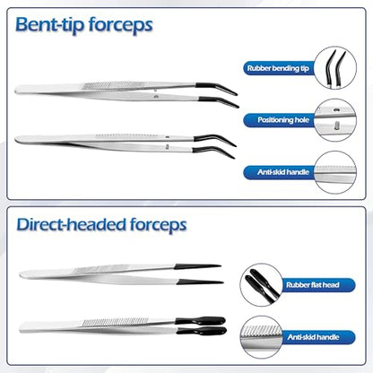 4 Pcs Tweezers with Rubber Tips Set - PVC Coated Precision Tweezers for Crafting, Jewelry, Electronics, and Lab Work