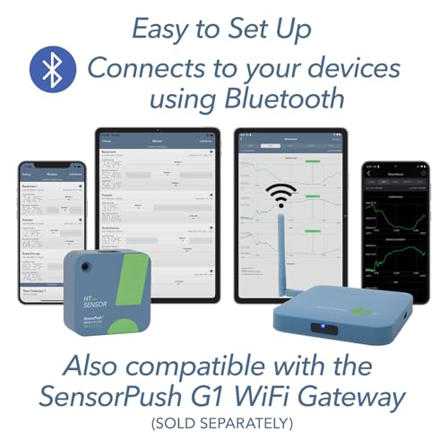 SensorPush HT.w Smart Temperature Sensor & Humidity Sensor - Thermometer & Hygrometer w/App Monitoring - Water Resistant Temperature and Humidity Monitor w/Heat Index for RV, Fridge & More