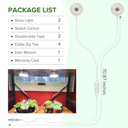 Plant Lights for Indoor Growing, 2 Pack 5W+5W Puck Grow Lights, 150 Watt Equivalent, Full Spectrum High PPFD Small Plant Growing Lamps for Shelves - size: 2-Head