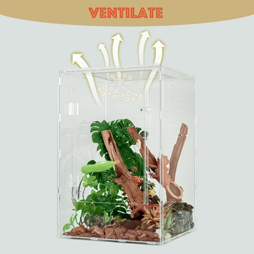 12x12x18 Reptile Tank 10 Gallon – Acrylic Reptile Enclosure Terrarium for Crested Gecko, Lizards, Spiders & Snakes – Clear Lizard Habitat Terrarium - size: 12"12"18"