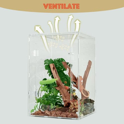 12x12x18 Reptile Tank 10 Gallon – Acrylic Reptile Enclosure Terrarium for Crested Gecko, Lizards, Spiders & Snakes – Clear Lizard Habitat Terrarium - size: 12"12"18"