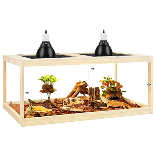 PROLEE Bearded Dragon Tank, Tempered Glass Reptile Encloure and Snake Tank with Metal Mesh Roof Door,Locking Design Reptile Tank for Lizard,Gecko,Chameleon (Oak, 82 Gallon (48x19.5x19.5) Inch) - color: Oak, size: 82 Gallon (48x19.5x19.5 Inch)