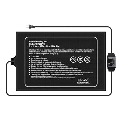 Reptile Heat Pad, 12x8 Inches, Adjustable Temperature Control, 16W, for 30-40 Gallon Tanks (M, with Adjust Knob) - size: M