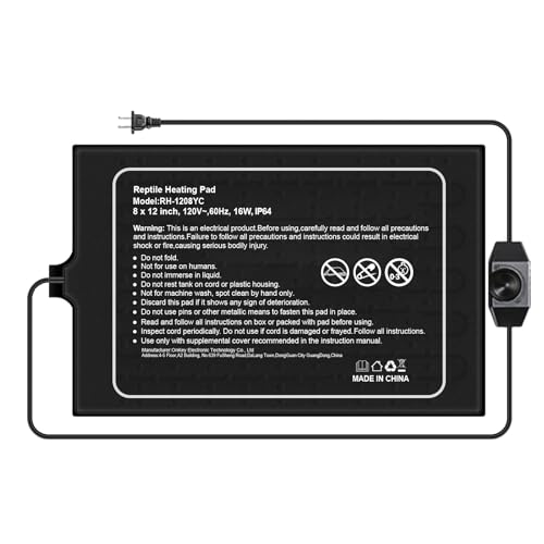 Reptile Heat Pad, 12x8 Inches, Adjustable Temperature Control, 16W, for 30-40 Gallon Tanks (M, with Adjust Knob) - size: M