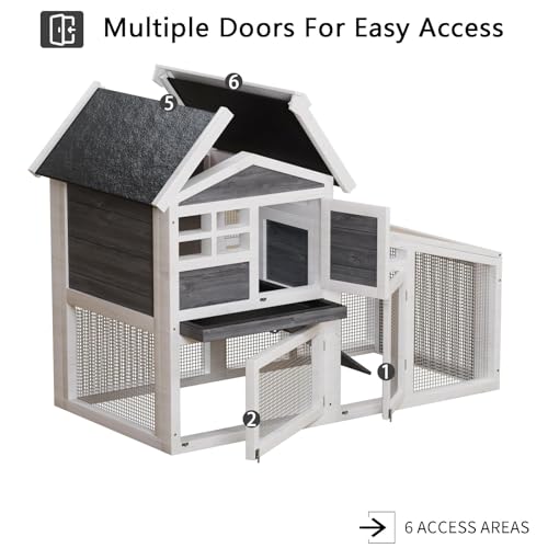 GarveeLife Rabbit Cage, Outdoor Weatherproof Bunny House Wooden, Indoor Bunny Cage with Run, Rabbit Hutch with Removable Tray, Grid Fences, Ramp 53.15" L x 23.62W 37.8" H Gray - color: Gray