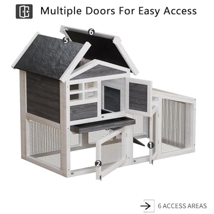 GarveeLife Rabbit Cage, Outdoor Weatherproof Bunny House Wooden, Indoor Bunny Cage with Run, Rabbit Hutch with Removable Tray, Grid Fences, Ramp 53.15" L x 23.62W 37.8" H Gray - color: Gray