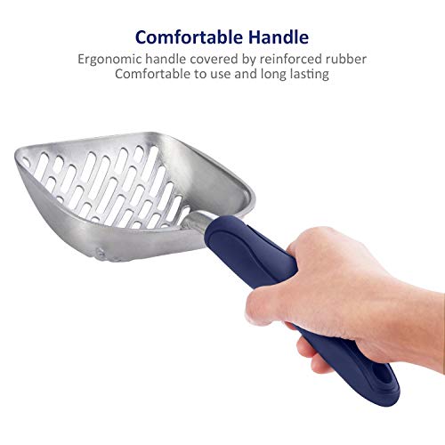 WePet Cat Litter Scoop, Aluminum Alloy Sifter, Kitty Metal Scooper, Deep Shovel with Diagonal Sifting Hole, Long Handle, Kitten Poop Lifter for Litter Box, Large Size, Blue Handle - color: #01 Blue, size: Large