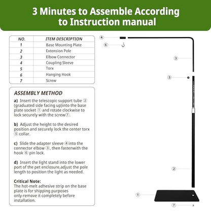 Reptile Heat Lamp Stand 27inch-67inch with 360°Adjustable Swing Arm,Reptile Light Stand Hanging Lamp Holder for Bearded Dragon,Turtle,Snake,Chicks Terrarium - size: 27-67inch