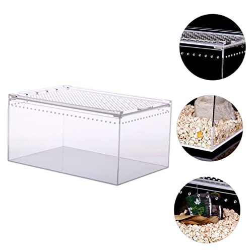 POPETPOP Reptile Breeding Box, Reptile Feeding Container Aquarium Breeding Tank Transparent Feeding Box Terrarium Habitat for Snake Turtle Lizards（7.86X5.89X3.93in）