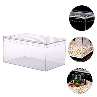 POPETPOP Reptile Breeding Box, Reptile Feeding Container Aquarium Breeding Tank Transparent Feeding Box Terrarium Habitat for Snake Turtle Lizards（7.86X5.89X3.93in）