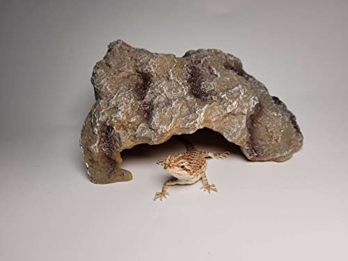 Reptile Simulation Rock Hideouts Cave Amphibian Hides Resin Habitat Decor Shelter for Gecko Leopard Lizards Toad Turtle (Small),grey