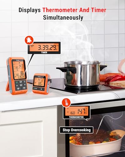 TempPro TP826 500FT Wireless Meat Thermometer, Dual Meat Probe Cooking Thermometer with HI/Low Alert, Food Grill Temperautre Probe for BBQ, Smoker, Oven, Grilling Gift (Previously ThermoPro) - size: Two Probes