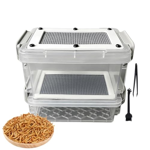 Breeding Box,Anti-Moisture Poop Filter Habitat,with Tweezer and Brush Odor-Proof Mealworm Breeding Habitat - for Sugar Glider Chicken Lizard Frog Tortoise - color: coarse net