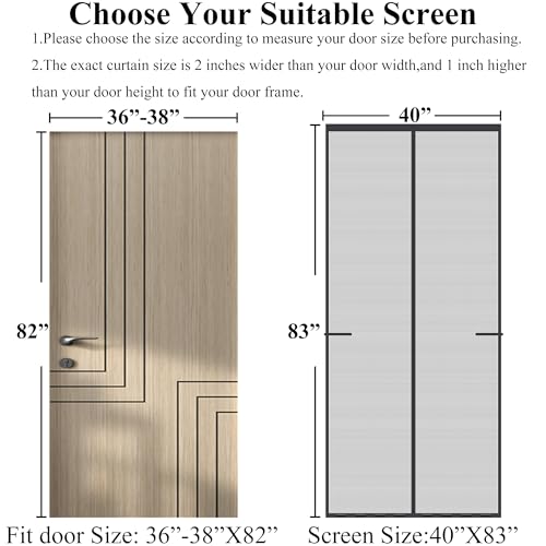 Magnetic Screen Door Upgraded-Model Full Strip Magnets,Fiberglass Heavy Duty Mesh,Retractable Door Screen Magnetic Closure for Single Front Sliding Door - size: Fit Door Size To 38" x 82"