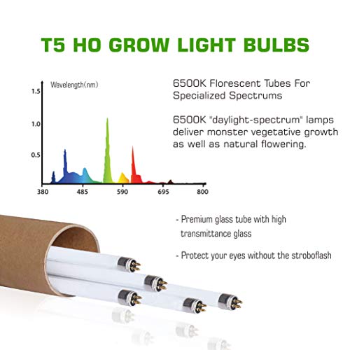 BloomGrow 2FT T-5 HO Fluorescent Lighting Kit 2-Bulb 24W 6500K Lamp Included for Indoor Growing T5 Grow Lights Fixtures