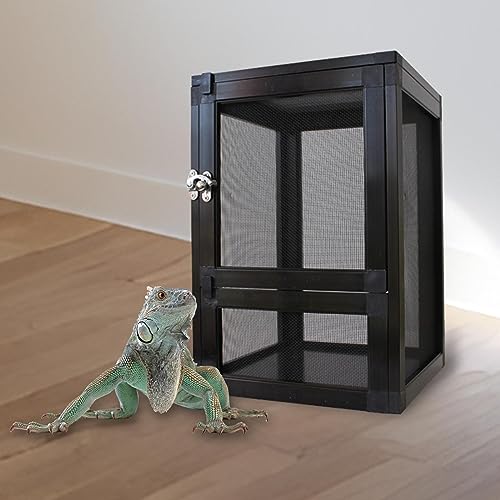 Reptiles Habitat Breeding Boxes Air Screen Cages Reptile Cage for Turtle, Black - color: Black