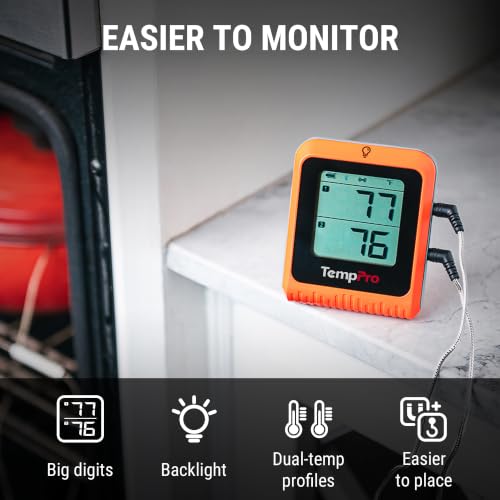 TempPro Wireless Meat Thermometer Digital for Grilling and Smoking, 2 Probes Bluetooth Meat Thermometer for Cooking Turkey Fish Beef, Rechargeable Smoker Accessories for BBQ Oven Gift for Dad - style: 2 Probes