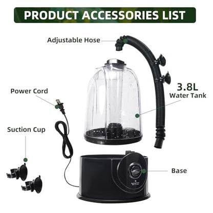 Coospider 3.8L Reptile Fogger Mister, Quiet Reptile Humidifier for Reptiles Tank, Terrarium Humidifiers with Extended Tube, Automatic Reptile Misting System for Reptiles Amphibians Herps Vivarium - size: 3.8 liters