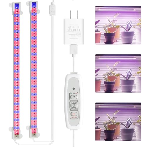 Mosthink LED Grow Light for Indoor Plants, 20W Grow Light Strips with Auto On/Off Timer, 48 LEDs /4 Dimmable Levels, Plant Light Bars for Succulents, Seedlings,Indoor Greenhouse,Plant Shelf - color: Purple, size: 2 Packs