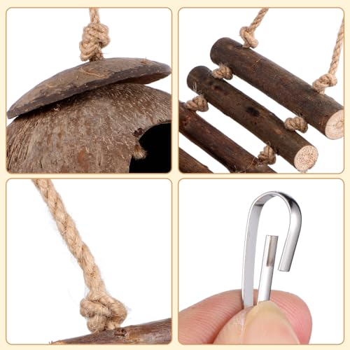 Reptile Hide Cave with Ladder Synthetic Coconut Shell Shelter for Lizard Tank Accessories Reptile Enclosure Decor 28.34X4.72X2.36In