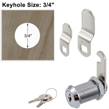 WOOCH Cabinet Cam Lock, 1-1/8 Inch Keyed Alike Cam Locks Secure File Drawer Door Mailbox Tool Box Dresser RV Cylinder Replacement Lock Hardware, Fits on 1" Max Panel Thickness (2 Pack) Chrome Finish - size: 1-1/8 Inch Offset