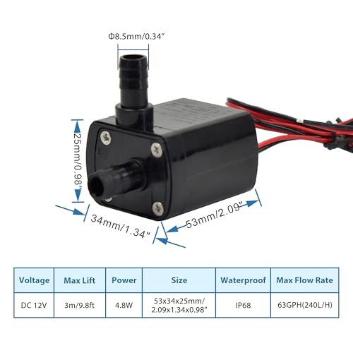 CONQUERALL 2PCS DC 12V Submersible Pump 4.8W 63GPH 9.8ft 4.8W Fountain Pump for Water Garden and Aquarium - color: 12v 4.8w 240l/H 3m Head Dual Wire, size: 2PCS