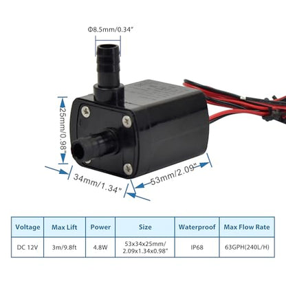 CONQUERALL 2PCS DC 12V Submersible Pump 4.8W 63GPH 9.8ft 4.8W Fountain Pump for Water Garden and Aquarium - color: 12v 4.8w 240l/H 3m Head Dual Wire, size: 2PCS