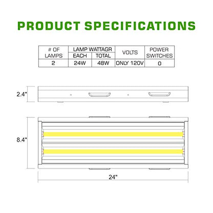 BloomGrow 2FT T-5 HO Fluorescent Lighting Kit 2-Bulb 24W 6500K Lamp Included for Indoor Growing T5 Grow Lights Fixtures