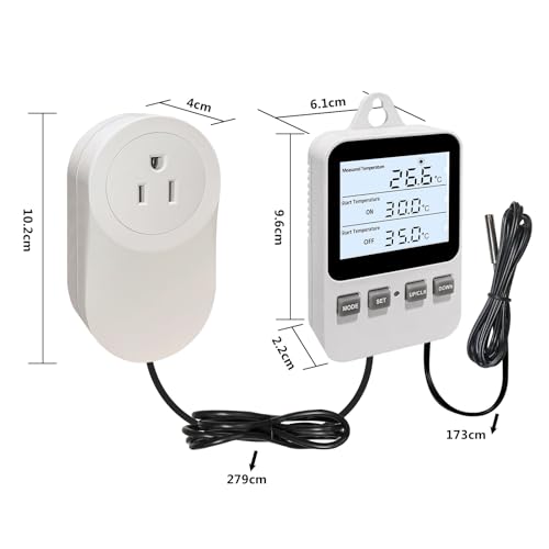 Temperature Controller Heating Cooling Mode Digital Thermostat 120V 15A Plug in Thermostat Controlled Outlet for Reptile Greenhouses Seedling Mat Incubation Terrarium